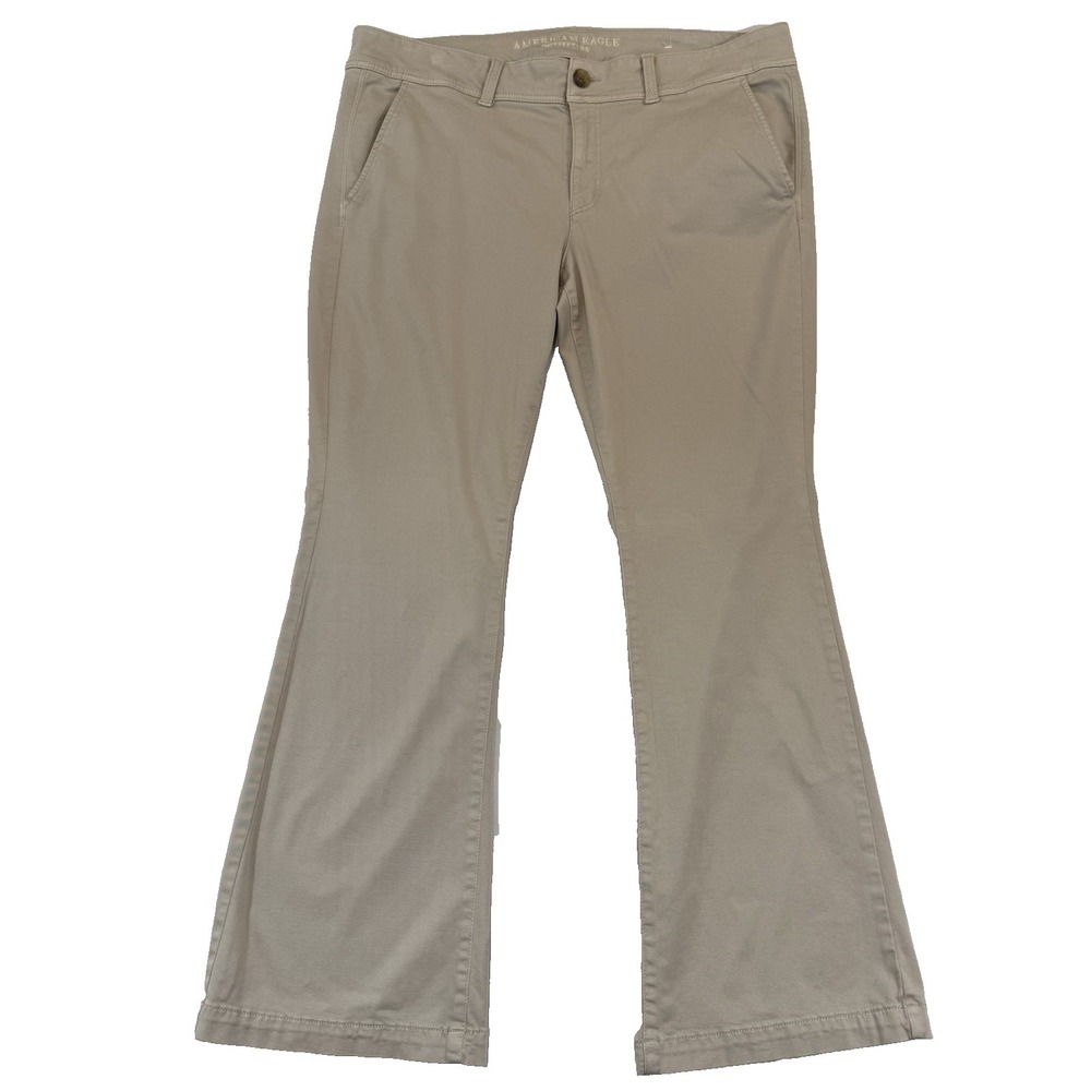 American Eagle Stretch Kick Boot Pants Women's 18 S Short Beige Mid Rise Bootcut